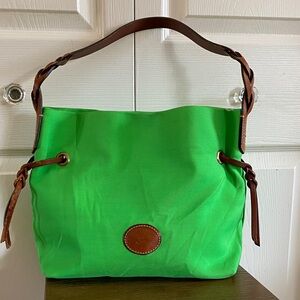 Dooney & Bourke Bright Green Canvas Shoulder Bag with Brown Leather Trim *As Is*